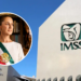 NL-Directo-sheinbaum-IMSSjpg - NL Directo Exterior of the IMSS building with its logo; inset shows a woman in a white dress wearing a Mexican tricolor sash.